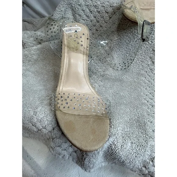 Bebe Clear Rhinestone Ankle Strap Lucite Heel Sandals Size‎ 6.5 - Picture 7 of 7